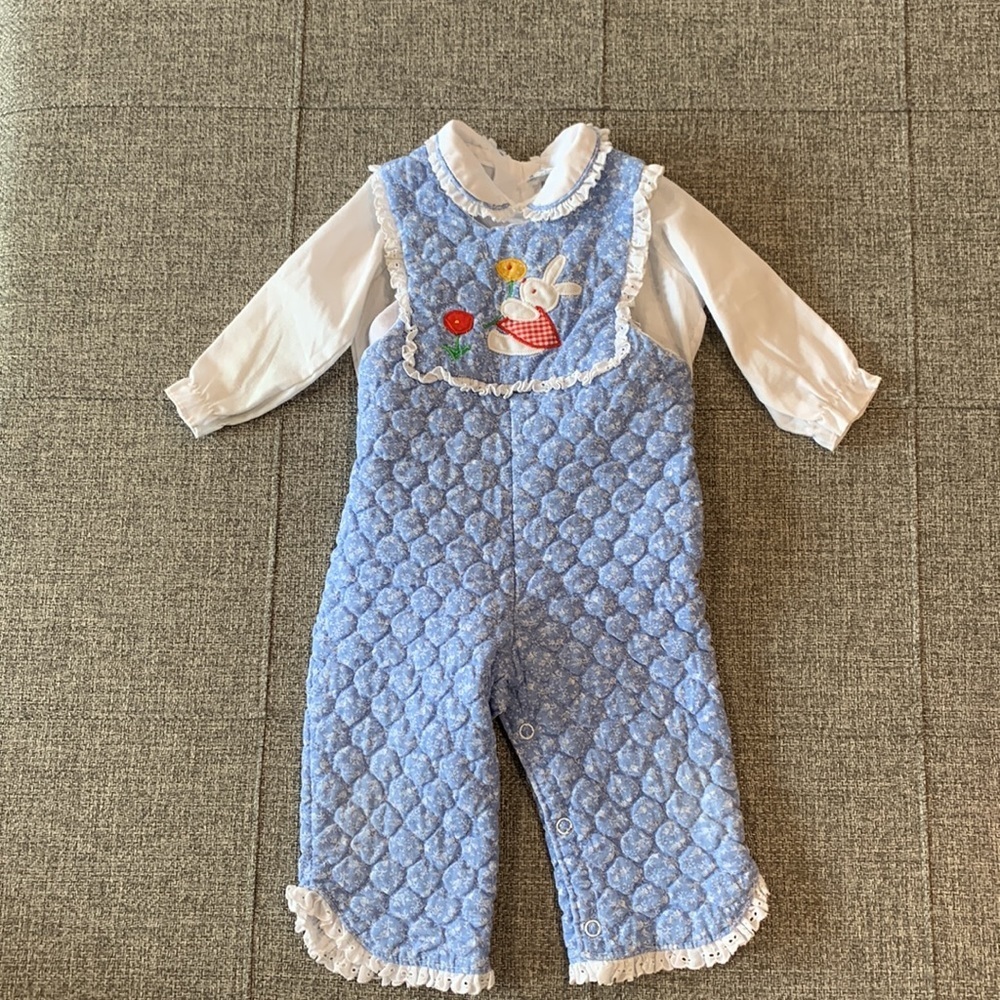 By Thomas‎ - vintage quilted romper/overalls, 6-9 month